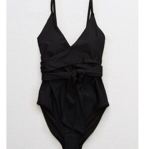 Aerie Wrap One Piece Swimsuit in True Black